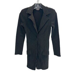 Vintage City Triangles 90s Y2K Black Pin Stripe Longline Blazer Office - Size 5